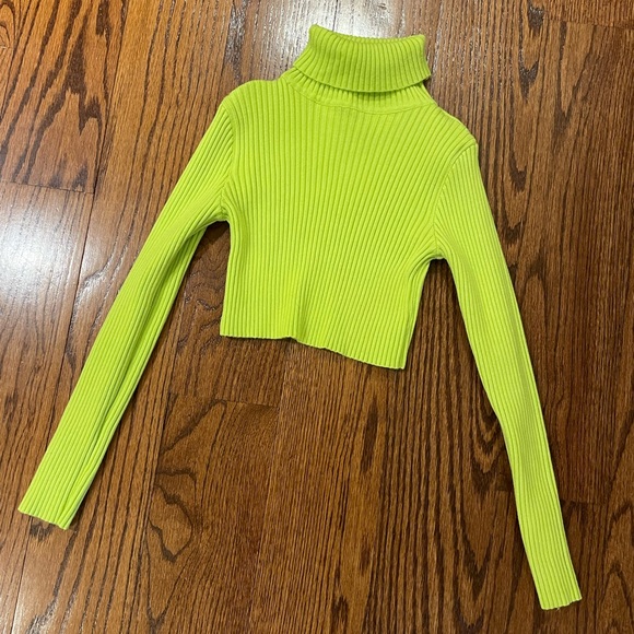FASHION NOVA | Lime Green Cropped Turtle Neck Sweater - Picture 2 of 3